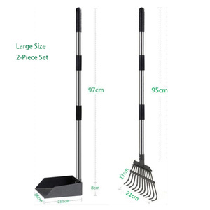 Grand ramasse-crottes robuste pour animaux de compagnie avec manche long réglable, ensemble de râteau et plateau en métal, outil de jardinage pour l'élimination des déchets canins en extérieur - Product Image 2
