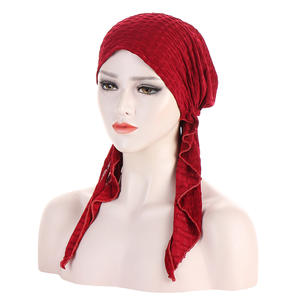 HZM-23371 femmes musulmanes pré-attachées <span class=keywords><strong>chimio</strong></span> bonnets <span class=keywords><strong>Bonnet</strong></span> écharpe Turban chapeau chapeaux enveloppement Cancer longue queue Bandanas - Product Image 6