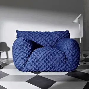 New Style Italian Cloth Art Sofa Living Room Bedroom Blue Fat Person Single Sofa Set