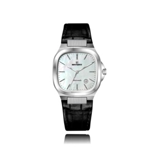 Montre carrée de luxe avec cadran MOP, lunette polie, boîtier texturé brossé, mouvement automatique NH35, bracelet en cuir véritable/acier inoxydable - Product Image 6
