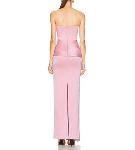 <span class=keywords><strong>Vestido</strong></span> Maxi Rosa <span class=keywords><strong>de</strong></span> Satén sin Tirantes con Drapeado y Detalle Cruzado en la Parte Delantera, <span class=keywords><strong>Vestido</strong></span> <span class=keywords><strong>de</strong></span> Noche Formal <span class=keywords><strong>para</strong></span> Invitadas <span class=keywords><strong>de</strong></span> <span class=keywords><strong>Boda</strong></span>, Graduación, Cóctel o Fiesta - Product Image 3