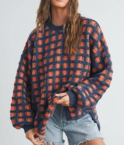Usine de tricotage OEM en Chine, vente en gros personnalisée de pulls à col rond surdimensionnés et à carreaux en fourrure pour femmes - Product Image 4