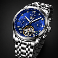 Reloj de Lujo para Hombre, Automático, Mecánico, Tourbillon, Esqueleto, con Diamantes, Correa de Acero Inoxidable, Cierre de Mariposa, Resistente al Agua 30M