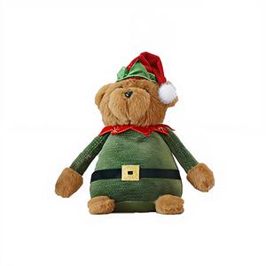 Ours en peluche assis habillé d'un costume d'elfe vert, 32 cm de haut - Product Image 1