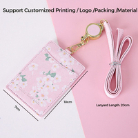 Bogia baru bunga kecil wanita Lanyard Pu kulit ID lencana dompet bisnis ID kartu pemegang dengan kalung tali leher