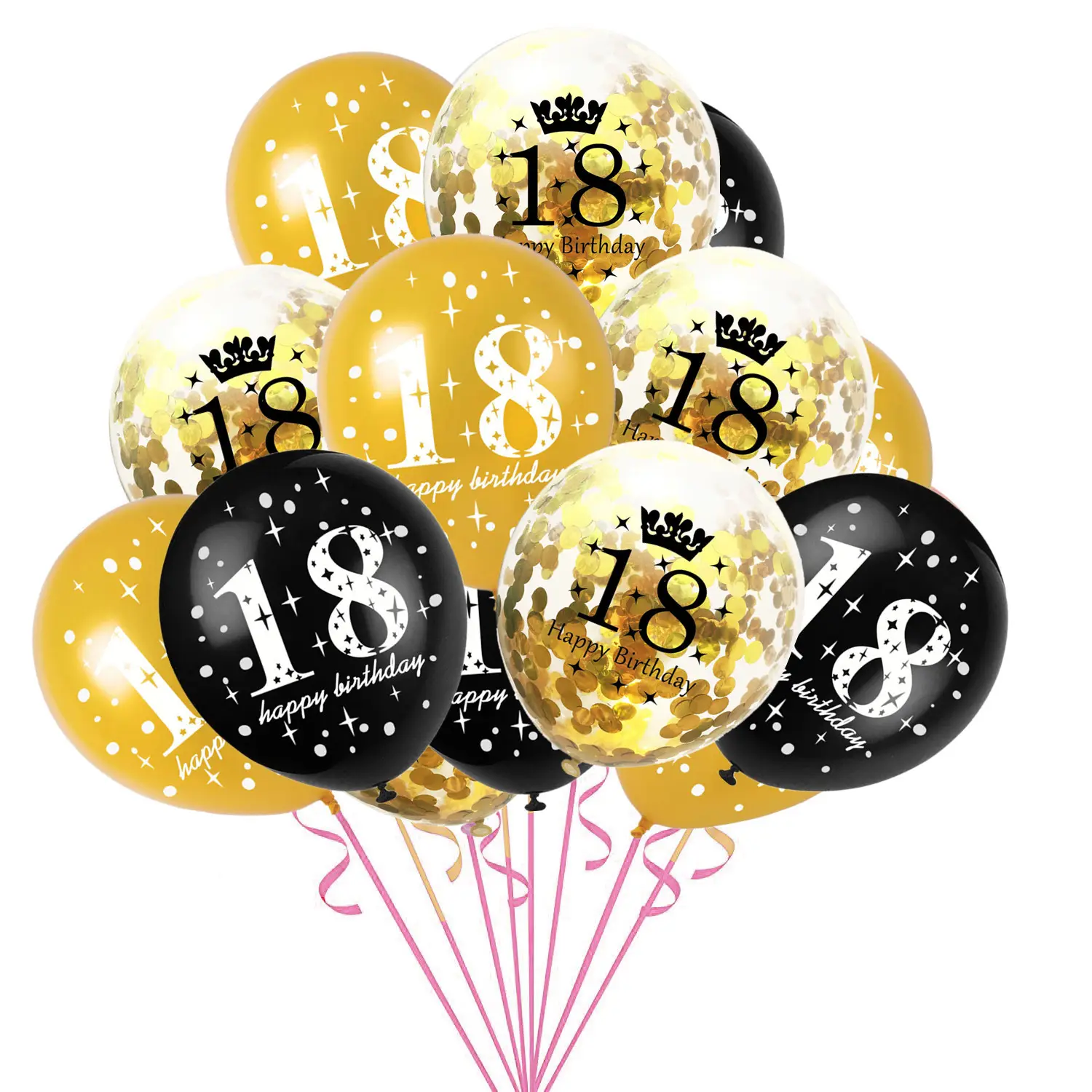 15 Stuks Verjaardagsfeestje Confetti Ballonnen Latex Ballon Gedrukt Met Gelukkige Verjaardag En Aantal 18 30 40 50 60 80