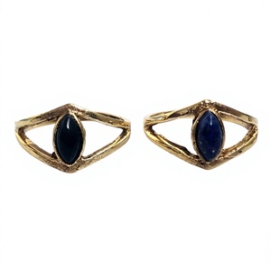 Juego de Anillos de Latón Chapado en Oro Vintage para Mujer, con Zafiro Marquise en Forma de Ojo, Engaste de Bisel, Joyería Geométrica - Product Image 1