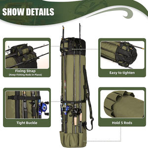 Échantillon gratuit Sac de canne à pêche, Sac de transport de matériel de pêche pliable en tissu Oxford durable Multifonction Grande capacité - Product Image 2