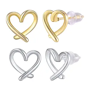 VNOX Boucles d'oreilles tendance en cuivre en forme de cœur en or blanc pour filles Dernières boucles d'oreilles couleur or Boucles d'oreilles de luxe pour femmes