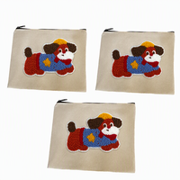 Pochette de luxe en toile de coton pour soins corporels avec fermeture éclair, logo brodé en chenille, sac à fermeture éclair pour ensembles d'accessoires de sport