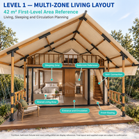 MeiSu 70sqm Double Layer Luxury Glamping Villa Eco-friendly Glaminated Timber Structure Tent 850g PVC Four-season Triangle Shape