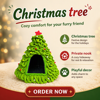 Nichoir pour animaux de compagnie en forme de sapin de Noël, nid triangulaire en nylon, imprimé animal mignon, abri portable pour chats et chiens, intérieur/extérieur