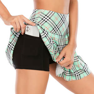 Rok lipit kotak-kotak untuk olahraga luar ruangan tenis Golf Badminton tari kebugaran Yoga rok Set untuk pakaian tenis - Product Image 1