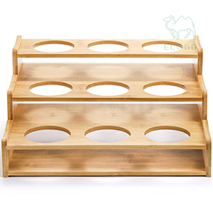 Soporte para botellas de bambú de 3 niveles, soporte para exhibición de vino de mesa, estante para botellas de 9 botellas - Product Image 1