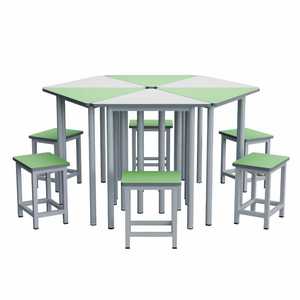 Ensemble bureau et chaise hexagonaux Lin Ying pour étudiants, style moderne minimaliste, matériau de la planche : 6 ensembles - Product Image 2