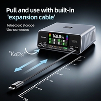 Cargador GaN Rápido Tipo-C de 165W PD 3.0 QC3.0 con Cable Retráctil y Pantalla Digital Inteligente para Teléfonos Móviles y Portátiles