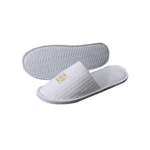 Eco Friendly 100% Cotton Recycling Waffle Slipper Hotel Bathroom SPA Use Disposable Slippers With Custom Logo