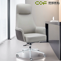 Chaise de bureau ergonomique moderne en cuir à dossier haut avec support lombaire, base en aluminium et roulettes pivotantes pour conférence et salle à manger