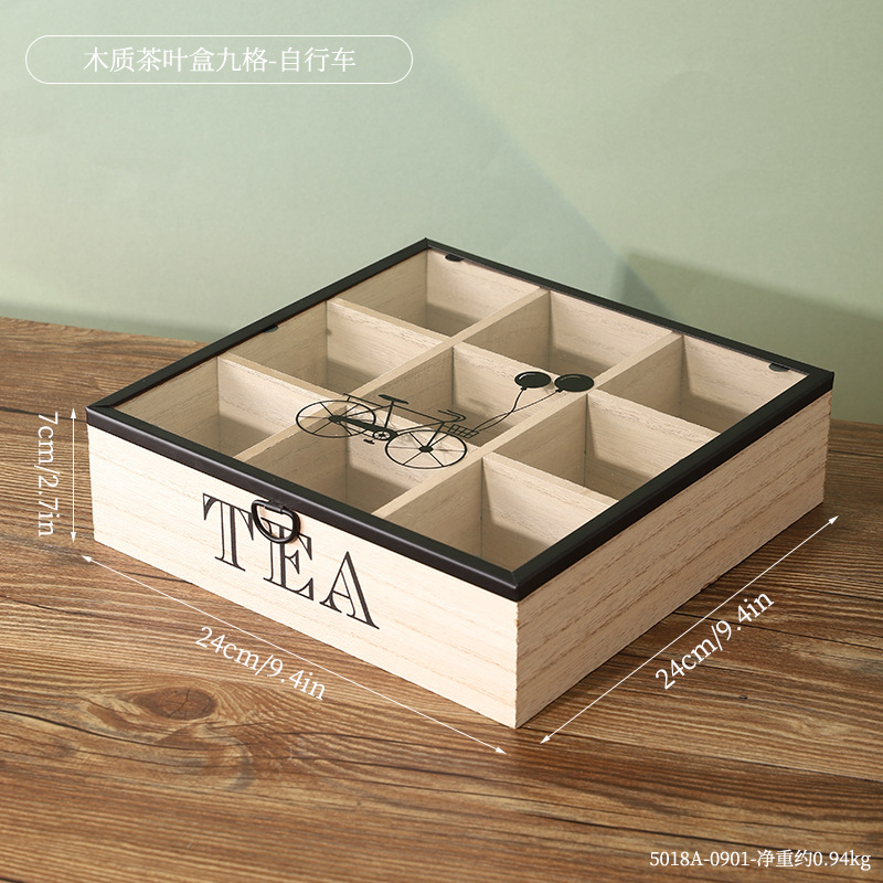 5018A-0901-Caja de té de madera con nueve compartimentos----Bicicleta