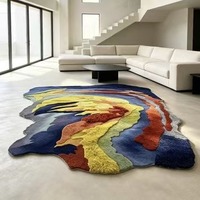 Tapis de luxe sur mesure au design abstrait coloré |   Tapis moderne fait main tufté 1 pièce en laine de Nouvelle-Zélande de haute qualité, lavable, antidérapant, en PET