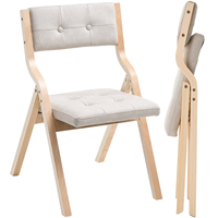 Chaise scandinave moderne en bois pliable pour la maison, avec coussin rembourré beige, dossier capitonné et rembourrage en mousse, pour salon sur sol dur