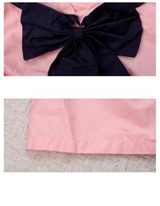 Vestido de fiesta para niña, diseño de vestido azul de graduación corto con hombros descubiertos y rayas, vestido infantil con lazo náutico - Product Image 5