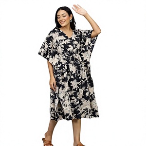 Indian Cotton One-piece Kaftan Dress for Women Handmade Breathable <b>Beach</b> Cover up Kimono <b>Robe</b> Comfortable Summer Resort Wear - Product Image 1
