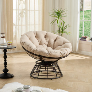 Fauteuil Papasan Ergonomique Confortable en Acier, Pivotant à 360°, Moderne, Portable, pour Extérieur, avec Coussin Épais et Doux, Cadre Marron, Coussin Beige - Product Image 2