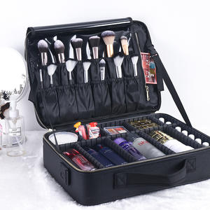 Organisateur de maquillage professionnel en cuir PU avec séparateurs, rangement double couche pour cosmétiques, nail art et maquillage permanent - Product Image 2