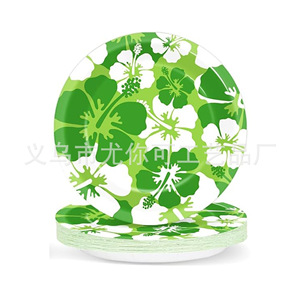Assiettes en papier jetables à motif de fleurs d'hibiscus, vaisselle ronde pour les pique-niques, les anniversaires et les rassemblements - Product Image 4