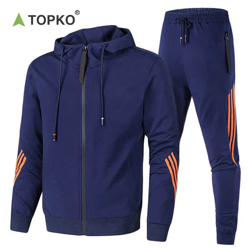 TOPKO New Large Size 2 Piece Sportswear Men's Fall/Winter Running Training Wear 100% Cotton Sweatsuit
