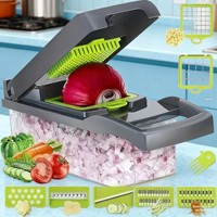 Coupe-légumes manuel multifonctionnel, éplucheur de pommes de terre, trancheuse, hachoir, ensemble d'ustensiles de cuisine, lames en acier inoxydable, râpe 14/16 pièces