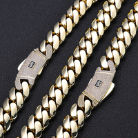 Cadena Cubana Miami NUOYA Chapada en Oro de 14K de 12/15/20mm de Grosor con Cierre de Diamantes, Collar Sólido, Joyería Hip Hop para Hombre