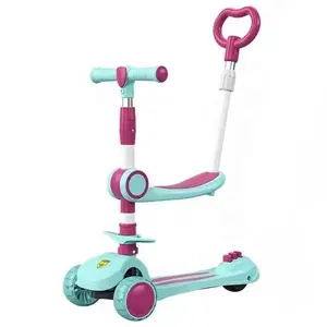 Precio de fábrica nuevo diseño altura ajustable tres ruedas silenciosas musical plegable 3 en 1 niños pedal scooter con luz de flash