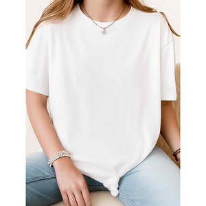 T-shirts pour femmes en gros, col rond, respirants, confortables, décontractés, à manches courtes, personnalisables, imprimés, couleur unie - Product Image 3