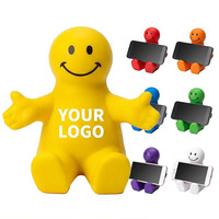 Support de téléphone universel Smiley 2-en-1, jouet anti-stress souple, support de téléphone publicitaire personnalisé avec logo, vente en gros en vrac