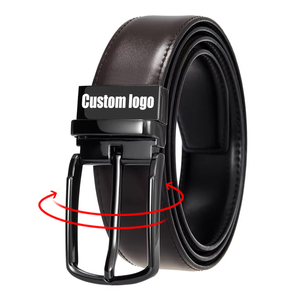 Logotipo personalizado negro marrón diseñador doble cara Pin hebilla cinturones giratorios vaca cuero genuino cinturones para hombres - Product Image 1