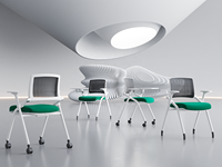 Chaise de conférence et de formation empilable moderne en tissu maillé multicolore pour bureau à domicile, avec tablette d'écriture intégrée
