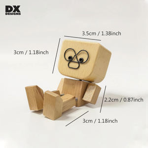 Jouet robot <span class=keywords><strong>en</strong></span> <span class=keywords><strong>bois</strong></span> DX Designs avec expressions faciales interchangeables, décor de bureau articulé et jouet anti-stress - Product Image 3