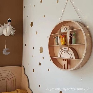 Wooden <b>Wall</b> Mounted Round <b>Storage</b> Rack 4 Layers <b>Hanging</b> Toy Organizer For Childrens Room Living Room - Product Image 4