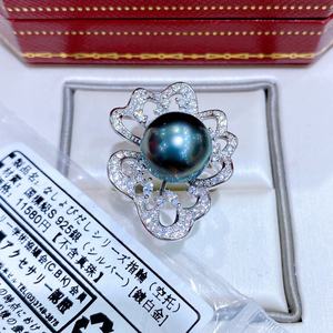 Bague élégante et luxueuse en argent pur avec perle naturelle ronde vert paon de 11 à 12 mm, presque sans défaut, cadeau parfait - Product Image 2