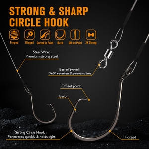 <span class=keywords><strong>Hameçons</strong></span> circulaires en fil d'acier <span class=keywords><strong>pour</strong></span> <span class=keywords><strong>la</strong></span> pêche en eau salée et douce (rivière/cours d'eau) – Tailles 2/0-10/0 – Conception Octopus Offset <span class=keywords><strong>pour</strong></span> requins et truites - Product Image 4
