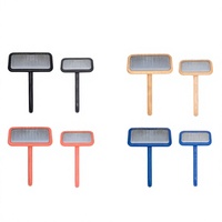 Brosse lissante classique pour chiens, taille moyenne, avec manche en bambou massif, caoutchouc souple, système à air, facile à utiliser, à picots incurvés en acier inoxydable