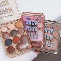 Palette de fards à paupières Miss Lara Show Your Style 10 couleurs, fini mat, scintillant, pailleté, effet cœur, portable, pour un maquillage des yeux sublimé.