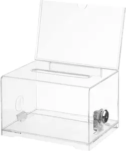 안전하고 안전한 제안 상자-자물쇠가있는 아크릴 기부 투표 상자-명함 (6.25 "x 4.5" x