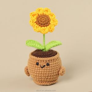 Artificial Positive Flower Plant Handmade Knitted Crochet Heart Flower Pot Plant for Home Decoration - Product Image 4