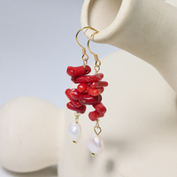 Perle d'eau douce naturelle longue boucle d'oreille en corail rouge Style coréen femmes bijoux de luxe mode dames et filles cadeau GE1549