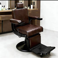Fauteuil de barbier vintage de luxe en cuir noir et marron, durable et personnalisé, avec rotation à 360 degrés, pour salon de coiffure et salon.