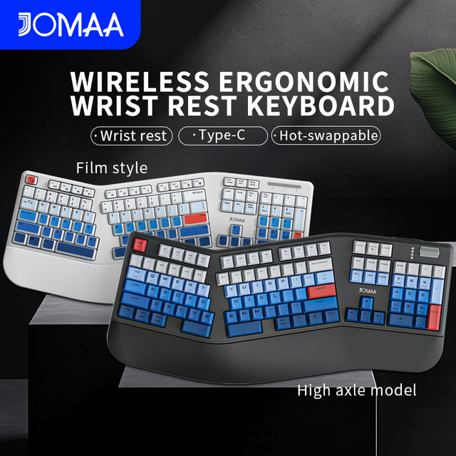 JOMAA Split Ergonomic Full Size Mechanical Keyboard Rechargeable Keyboard with Wrist and Palm Rest for Windows Desktop Laptop