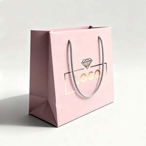 Sac d'emballage en papier d'art rose personnalisé avec logo, haute qualité, avec dorure à chaud – Offre spéciale - Product Image 1